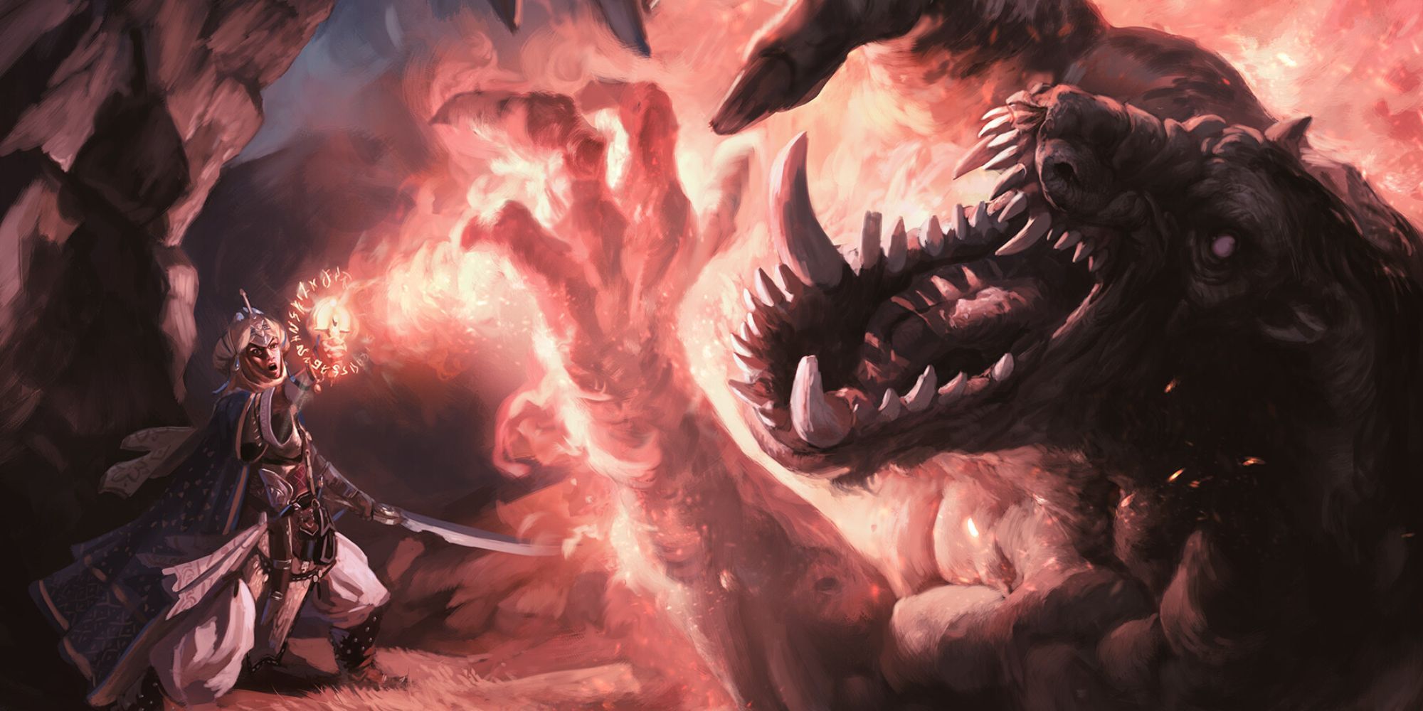 Pathfinder Warrior Casting Fire SPell Against Monstrosity
