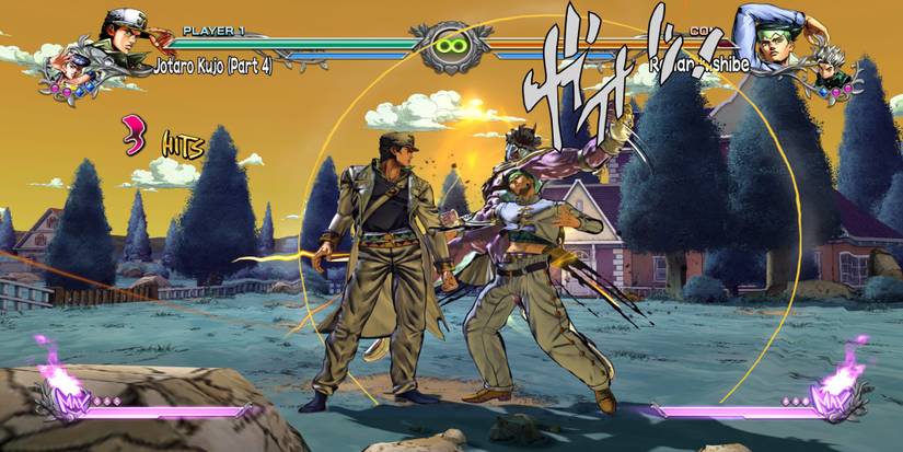 Jotaro Kujo uses Quick Stand ON to switch in Star Platinum while fighting Rohan Kishibe at Cape Boingy-Boing in Jojo's Bizarre Adventure ASBR.
