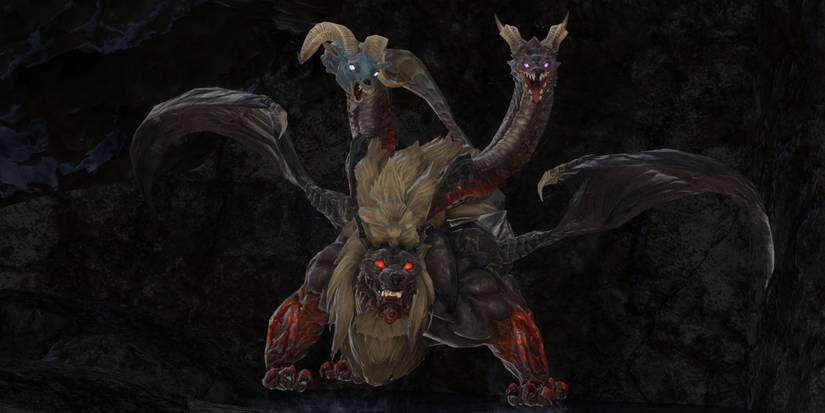 relic reborn chimera facing off toward player in Final Fantasy 14