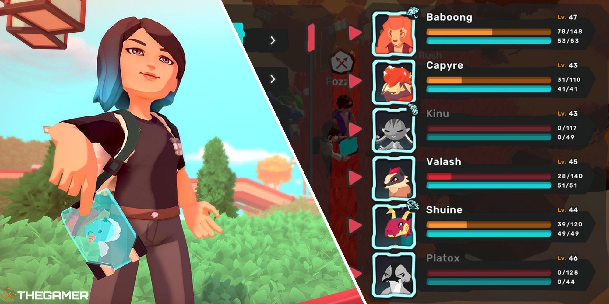 temtem tamer and temessence phial restoring party health split image