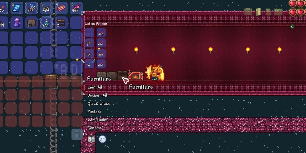 Terraria Player Solar Armor Adamantite Ore Beam Torches Inventory Furnace