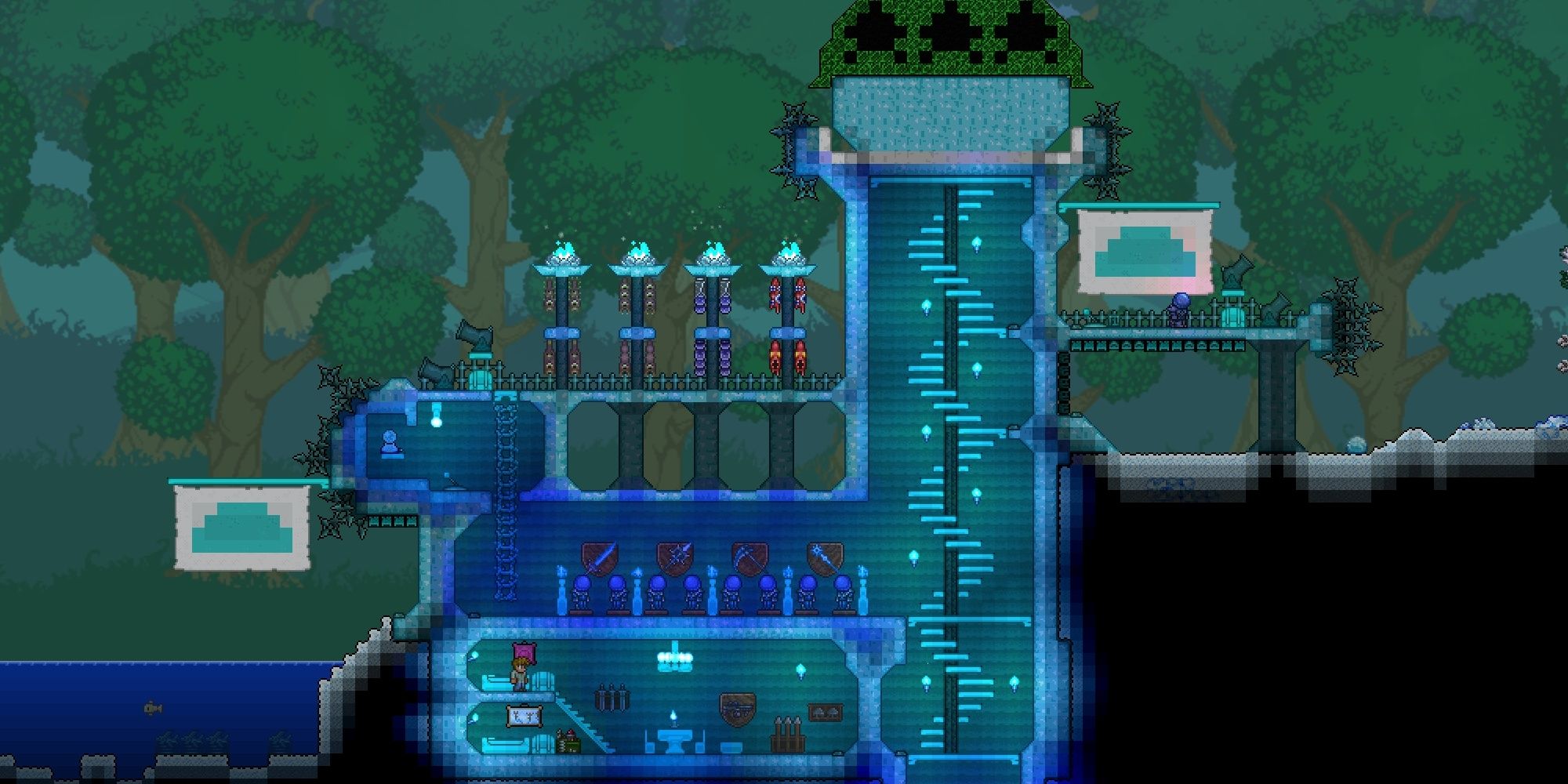 Terraria Frozen Slime Block House Forest Background