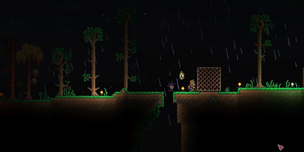 Terraria Grate Block Player In The Rain Blighted Twig At Night