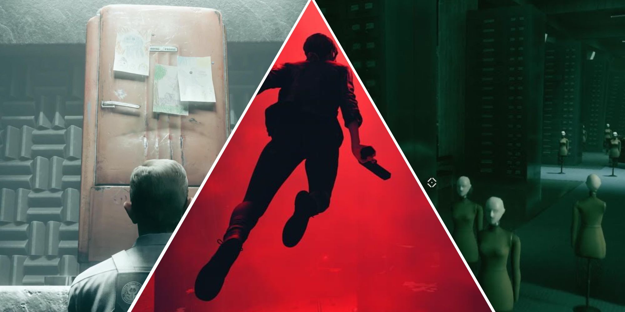 artic queen fridge, Jesse floating up with a gun, the mannequins spread around the sector