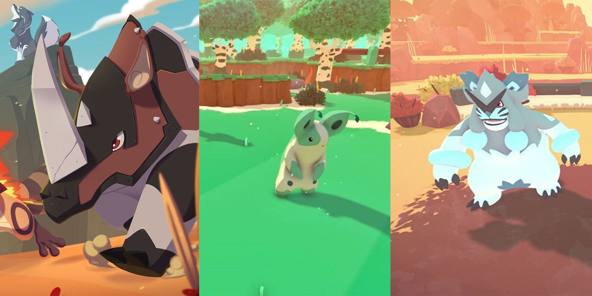 Split image of three different Temtem