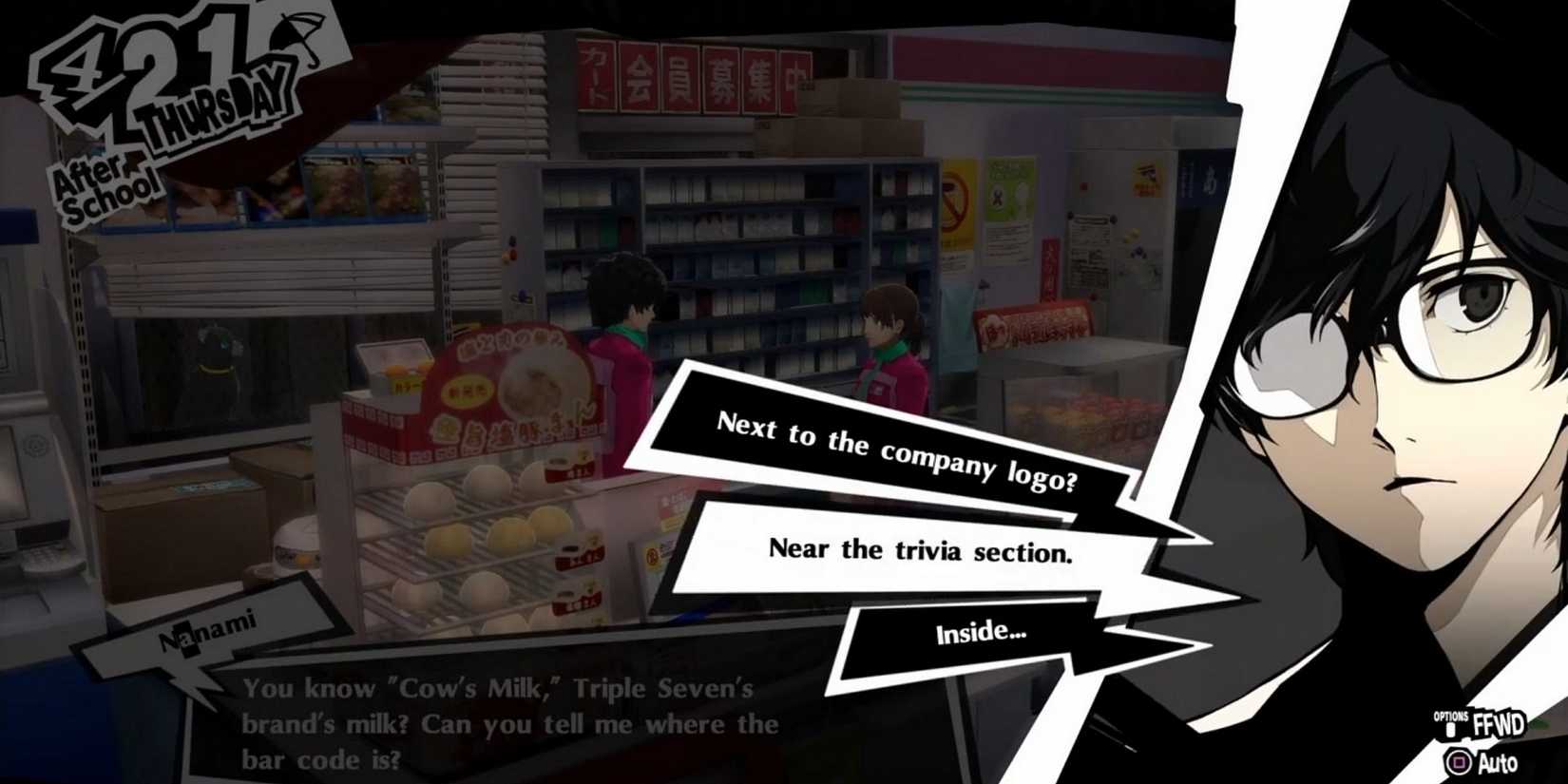 Joker answers where is the barcode at work in Triple Seven in Persona 5 Royal.