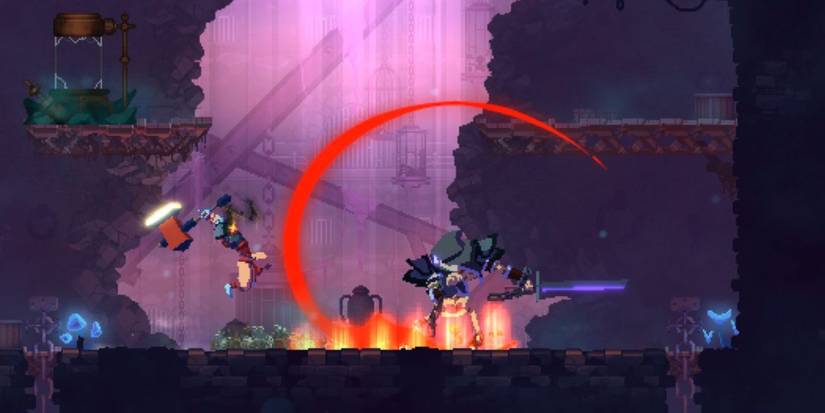 The Prisoner facing against large enemy in Dead Cells