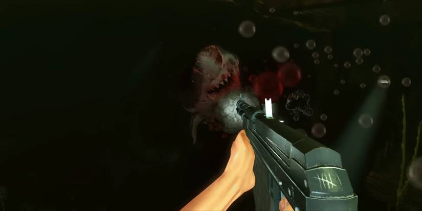 Depth: Diver Fighting Off Shark With Machine Gun