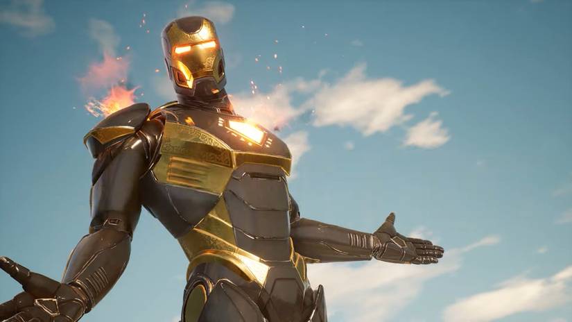 Iron Man with his arms out in Marvel's Midnight Suns.