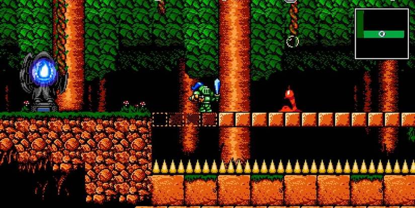 Cathedral knight walking across partly visable bridge in wilderness