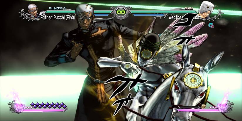 Father Pucchi and his ultimate Stand, Maiden Heaven, arrive in outer space after opening a pathway to Heaven in JoJo's Bizarre Adventure: ASBR.