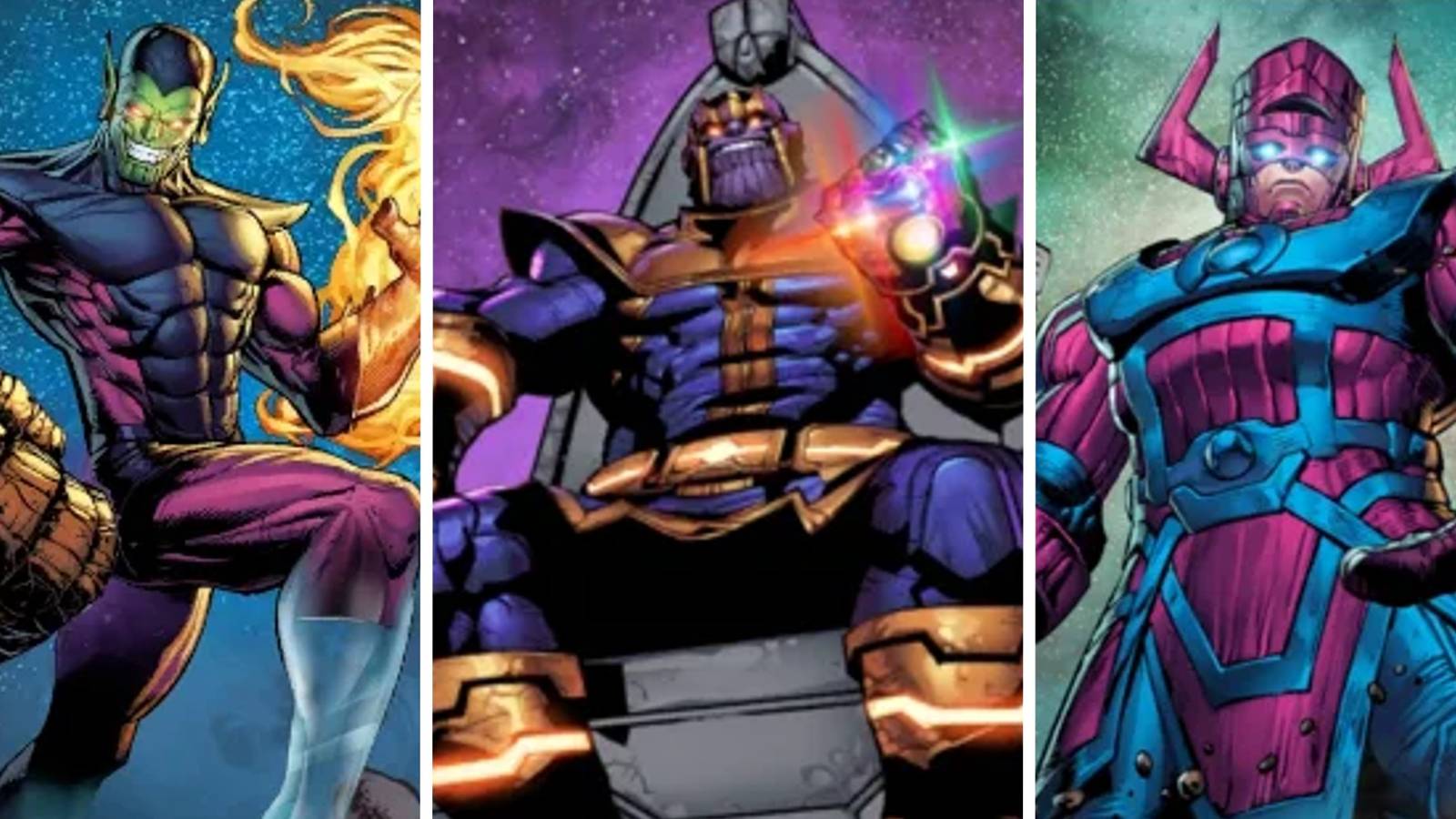 Marvel Snap Best Cards In Pool 5 Feature Image: Super Skrull, Thanos and Galactus