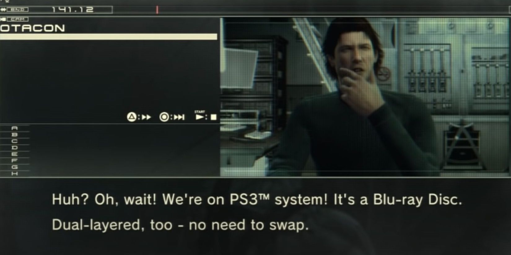 Otacon falando sobre o PlayStation 3 em Metal Gear Solid 4.