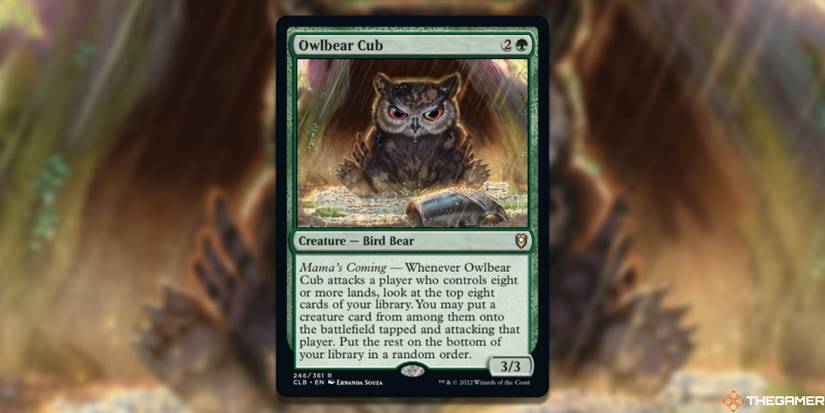 owlbear mtg card Cub Print Mamas Coming Whenever Owlbear Cub attacks a player who controls eight or more lands MTG Owlbear FOIL Adventures in