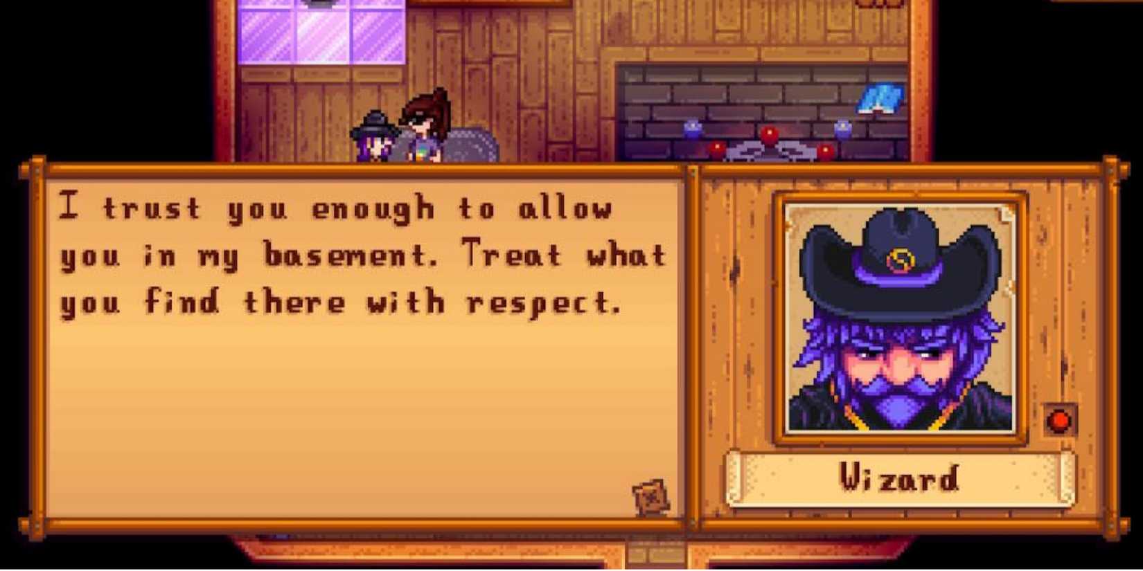 A four heart event for the Wizard in Stardew Valley.