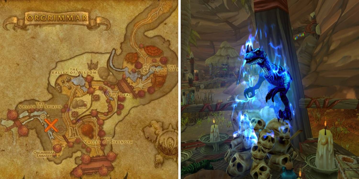 The location of the spirit beast Gon within Orgrimmar in World of Warcraft
