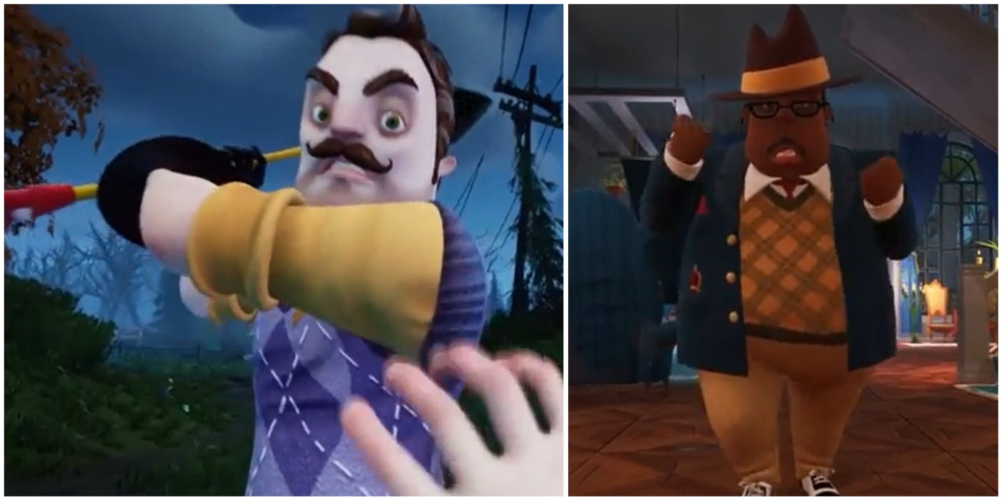 Hello Neighbor 2 Mr Peterson Swinging Shovel Angrily At The Player And The Mayor Shaking His Fists Inside The Manor