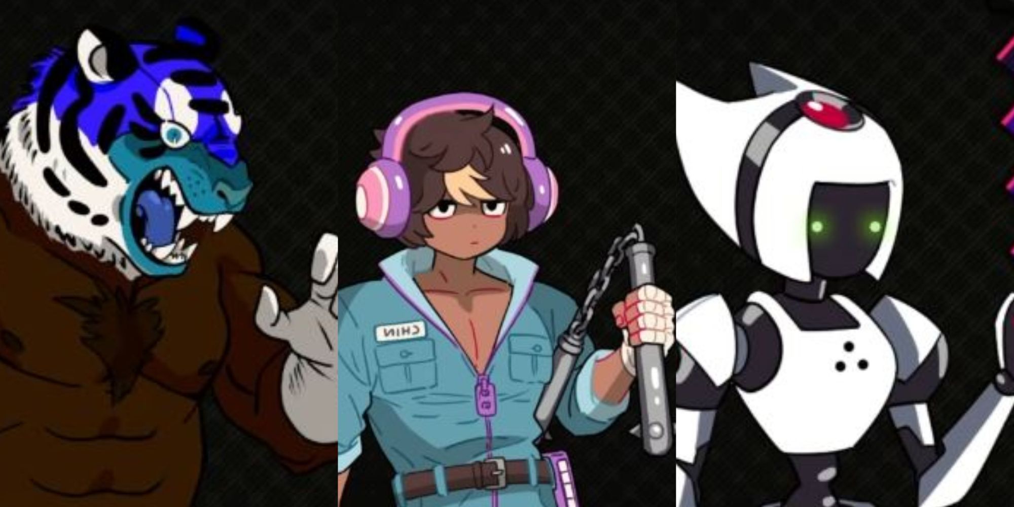Tigerman, Chin, and CATS recruits in River City Girls 2