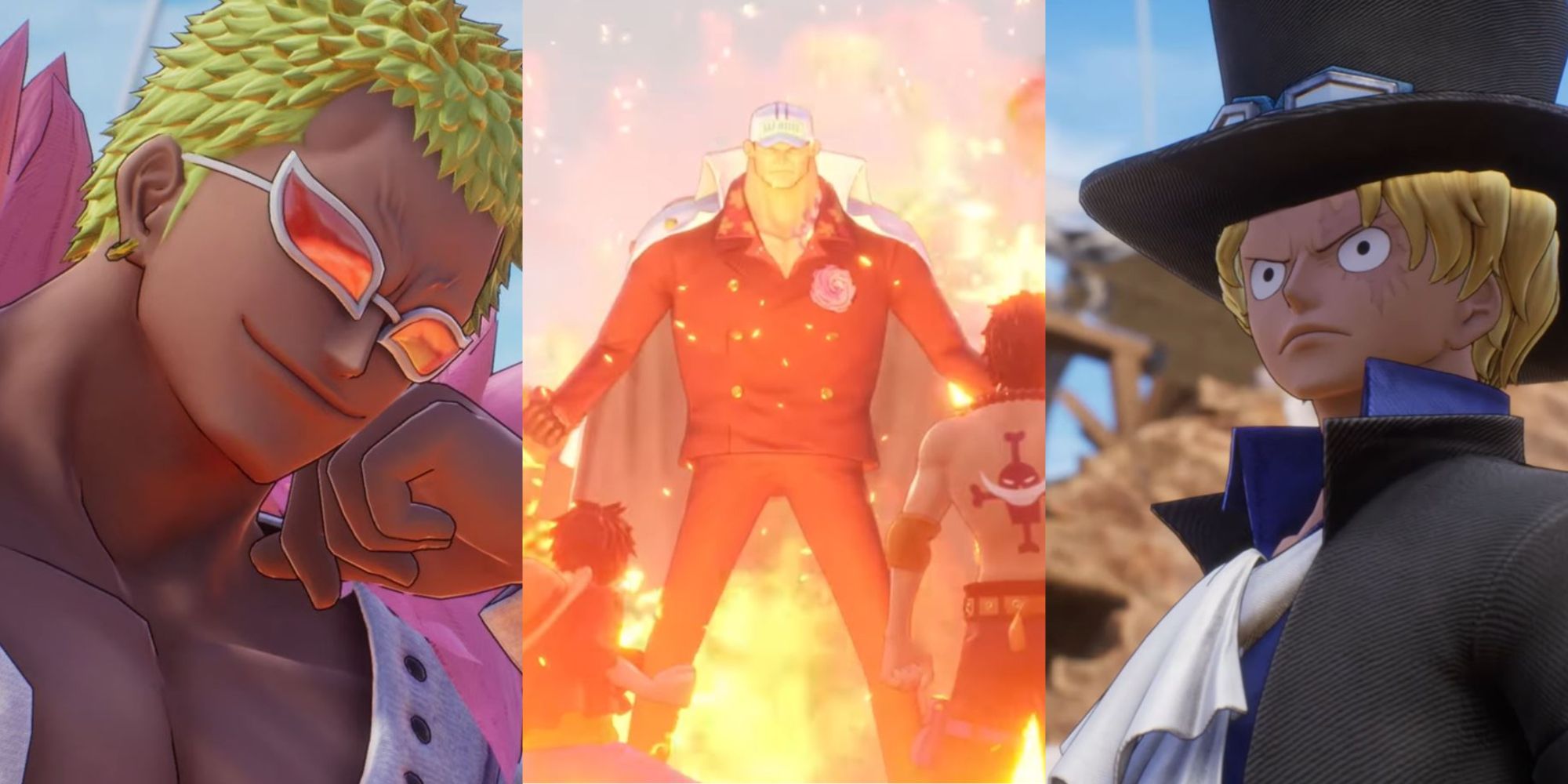 Doflamingo, Akainu, and Sabo in One Piece Odyssey