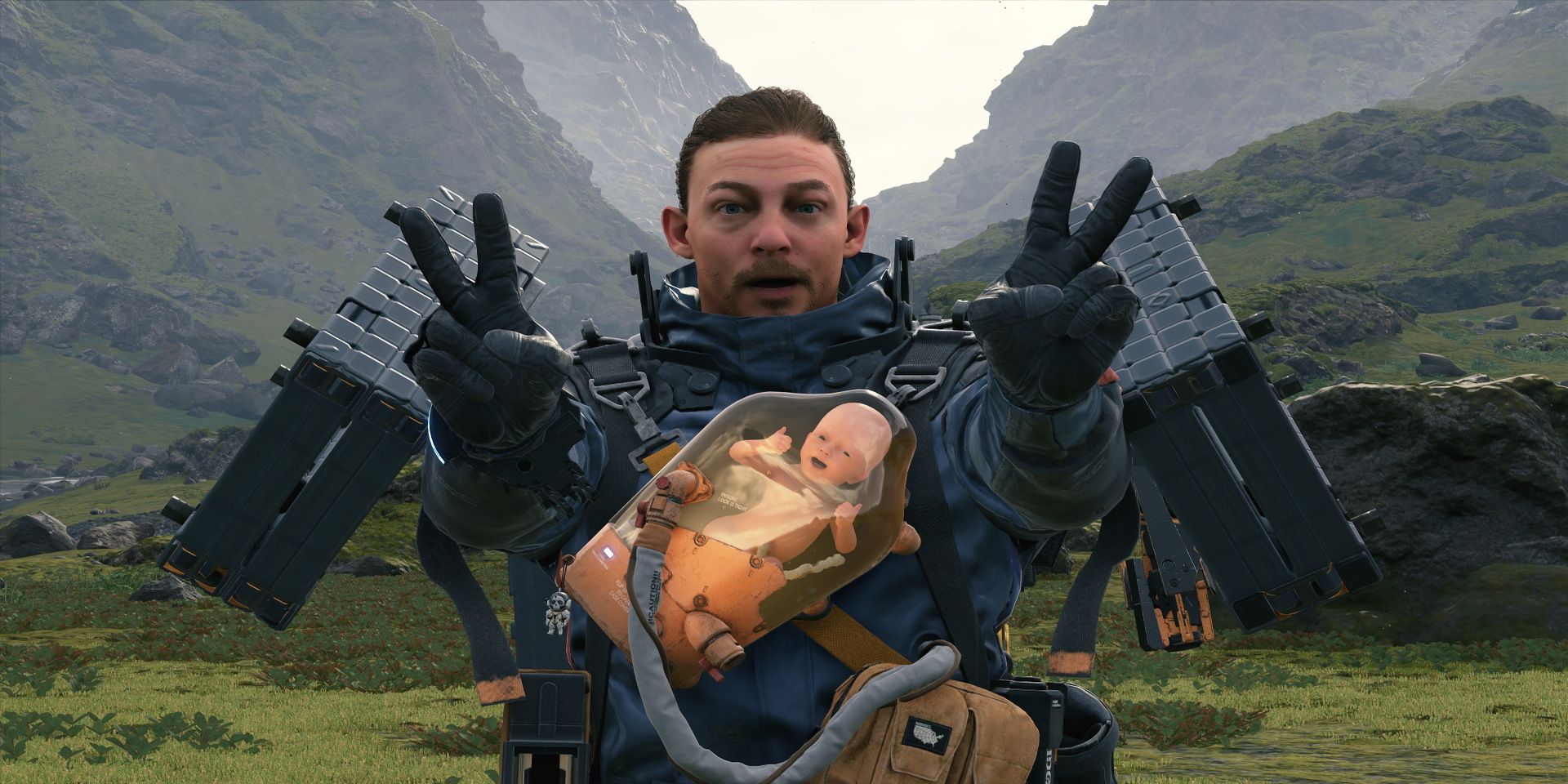 Death-Stranding-PC-photo-mode Sam giving peace sign