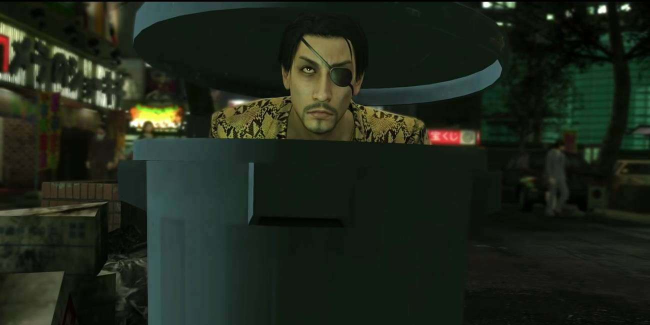 Majima pops out of a trash can in Yakuza Kiwami.
