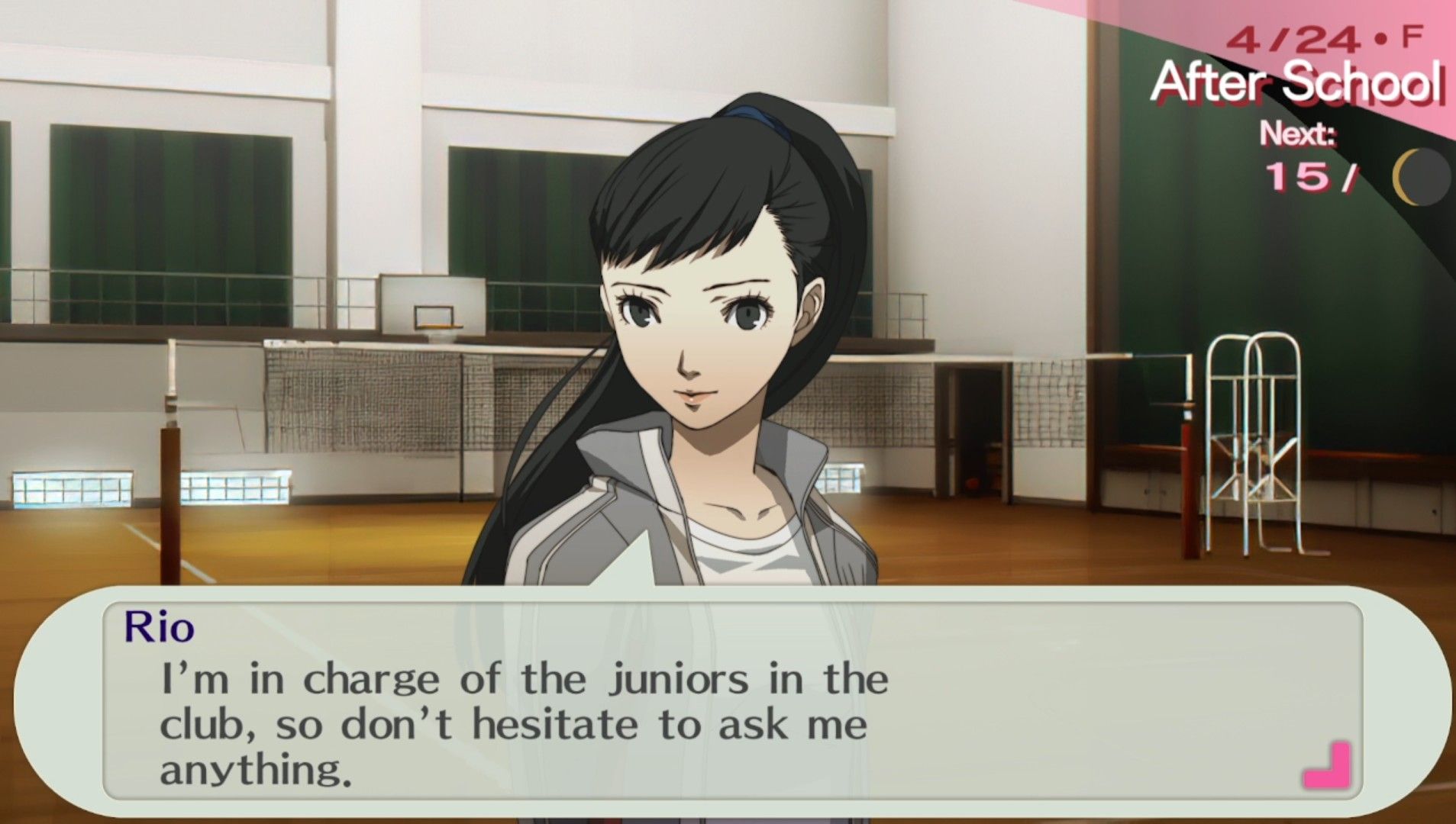 rio introducing herself to the female protagonist in persona 3 portable