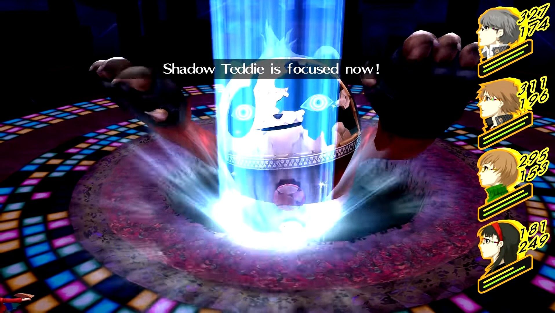 shadow teddie growing focused after using mind charge in persona 4 golden