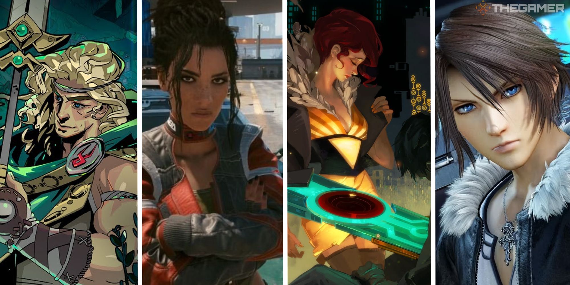 split image showing achilles, panam, red, and squall