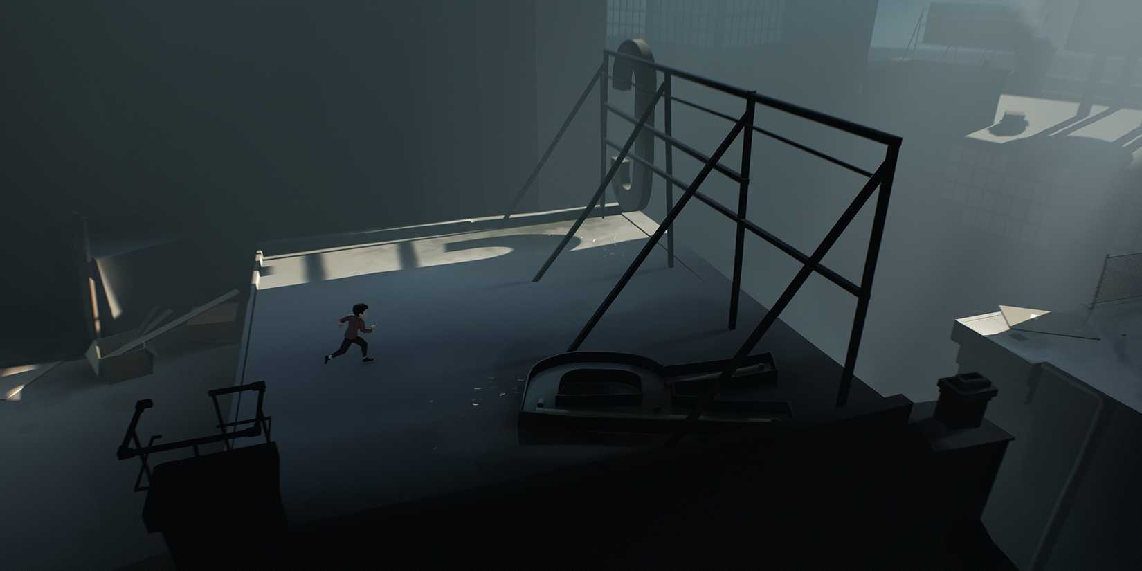 The player character in Inside runs across platforms.
