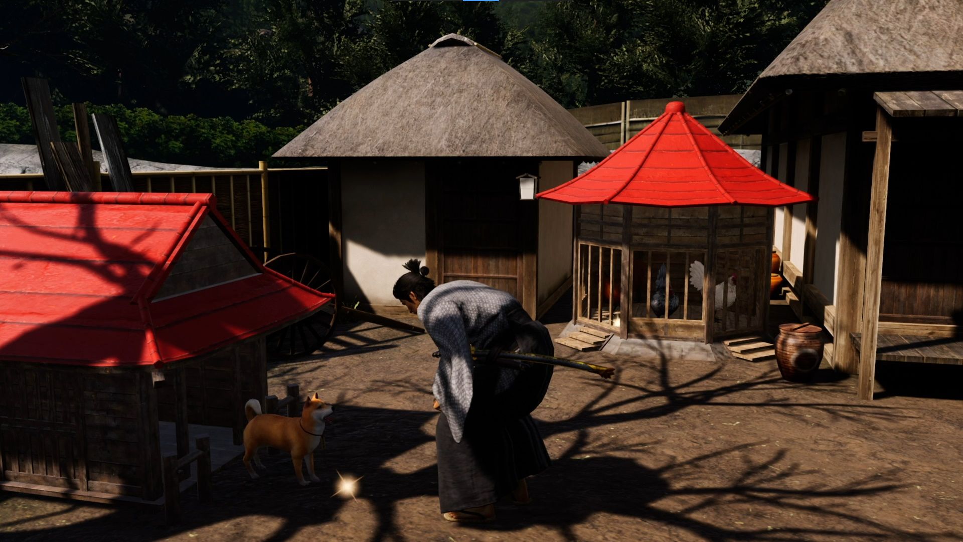 Like A Dragon Ishin, Ryoma is looking at what his dog brought him