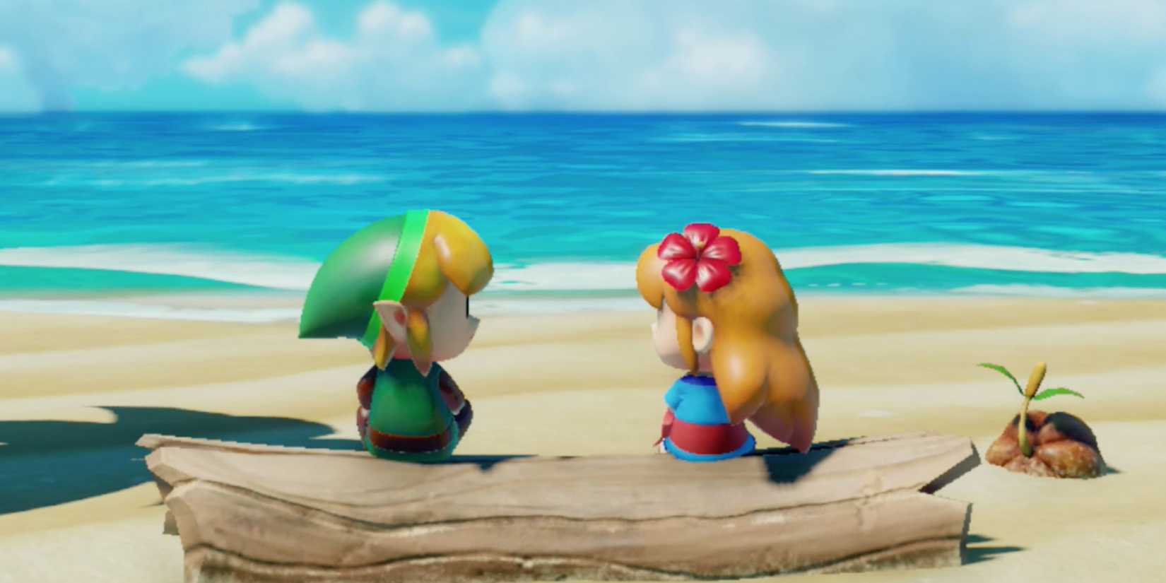 Links and Marine are sitting on the beaches that look at each other from the awakening of the link.