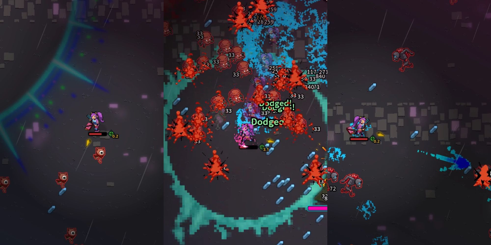 A collage of three in-game scenes from Spellbook Demonslayers