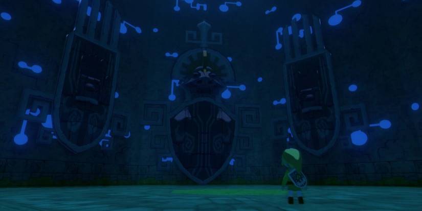 Link standing in the middle of the Tower of the Gods
