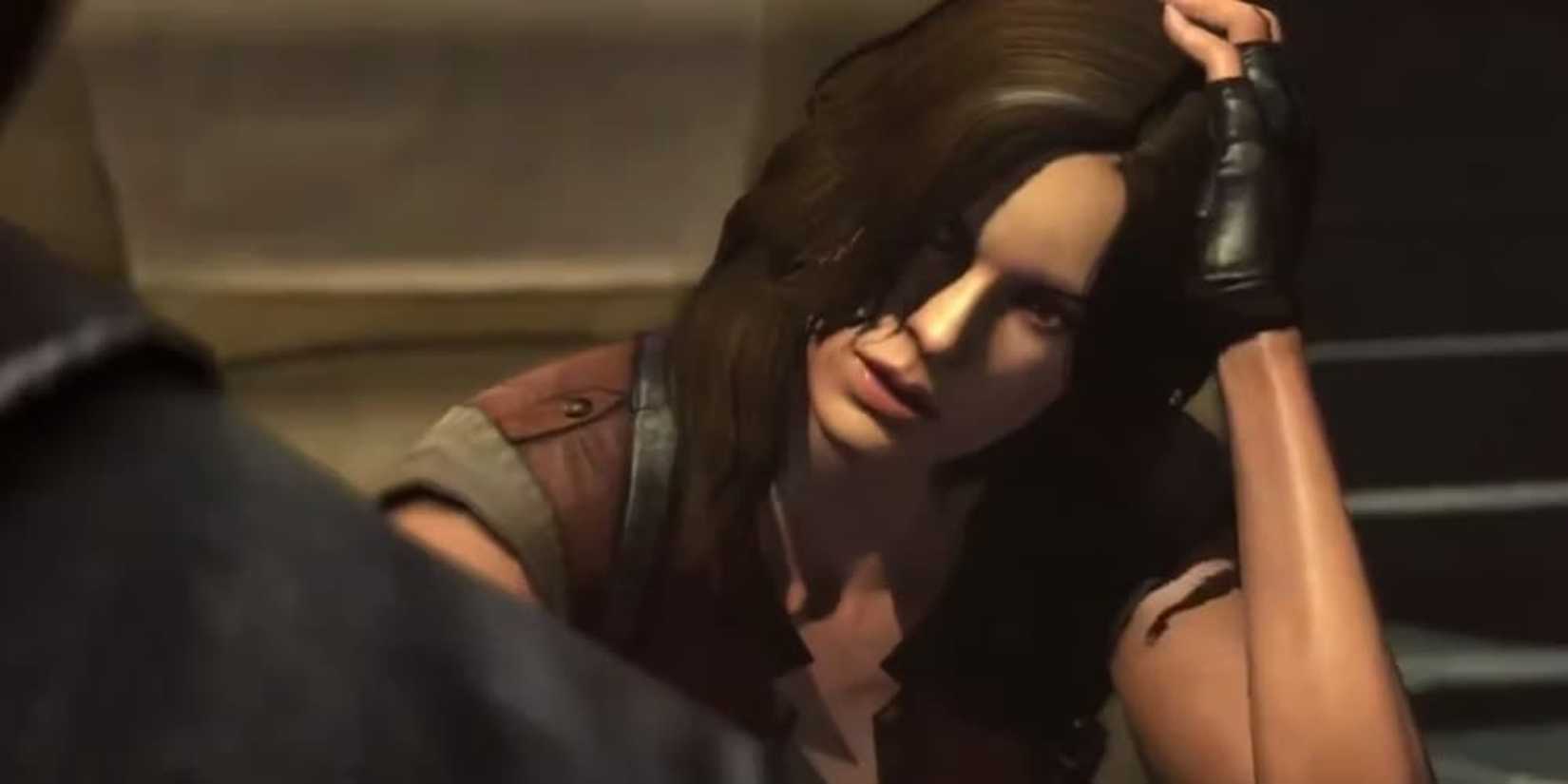 Helena Harper grabs her head with one hand in Resident Evil 6.