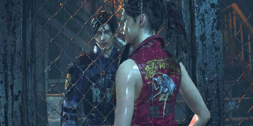 Alternate Claire behind her, with Leon in front of her in Resident Evil 2.