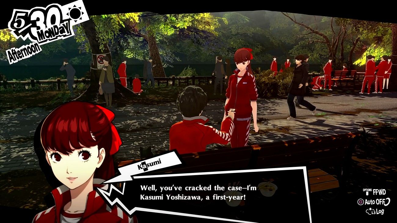 kasumi introducing herself to joker on 5-30 on a school trip in persona 5 royal