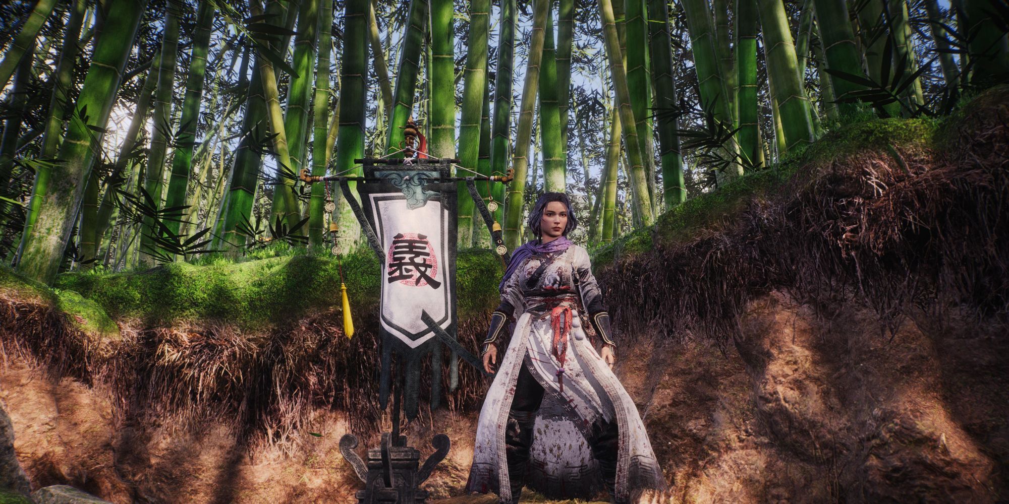 Wo Long: Fallen Dynasty - Character claims another marking flag in bamboo forest
