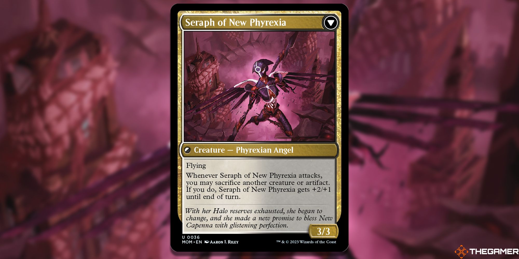 MTGプレイマット　Phyrexian　Angel Seraph of New Phyrexia (March of the Machine)