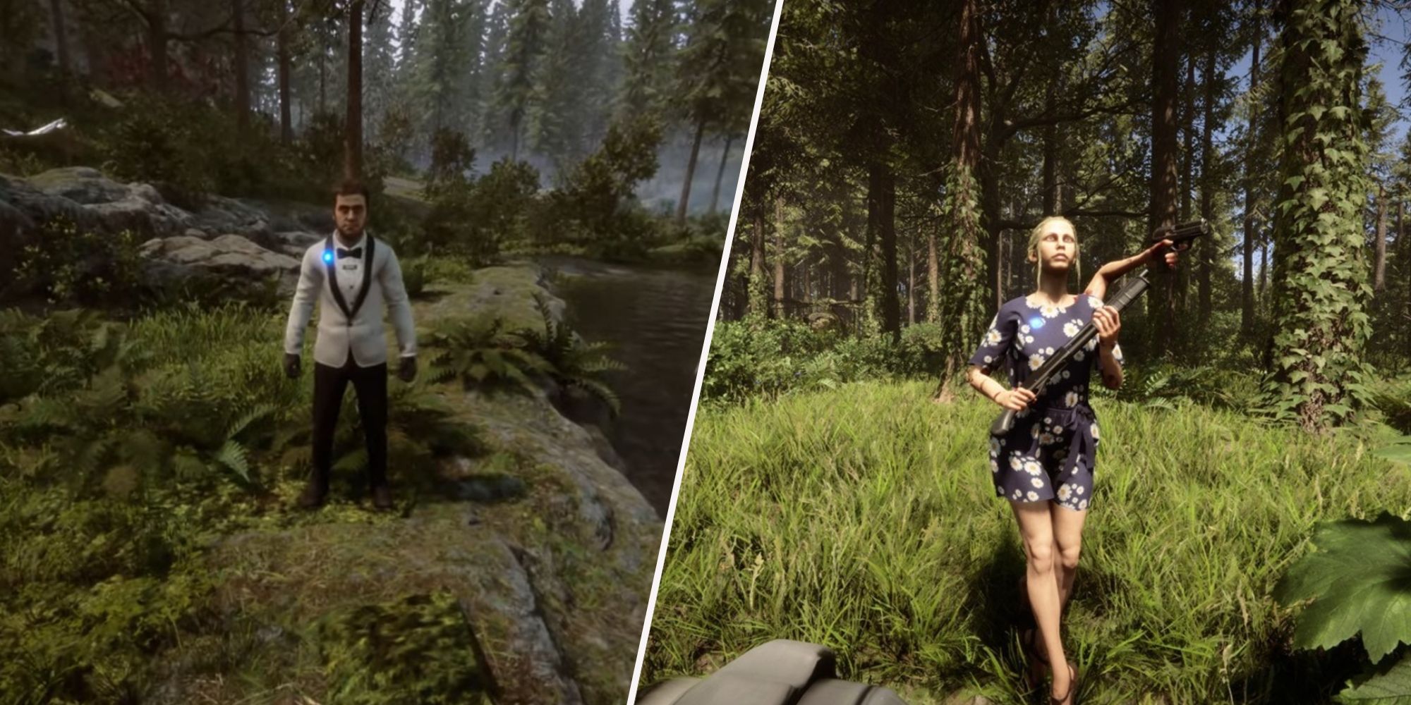 Sons of the Forest Kelvin in Tuxedo on the left and Virginia in Dress on the right