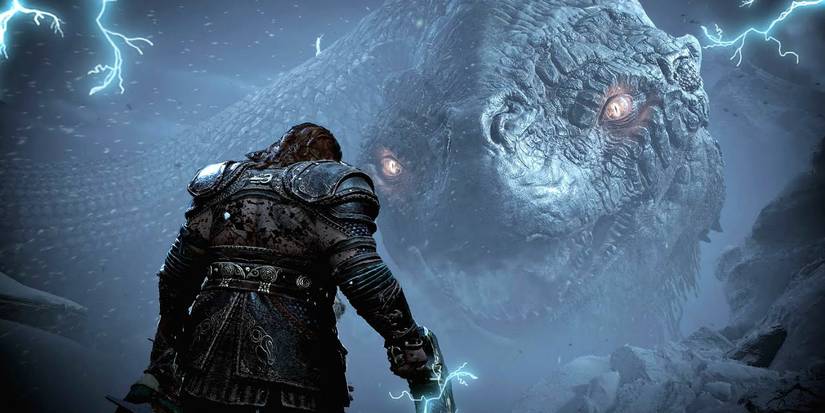 thor fights the world snake god of war ragnarok