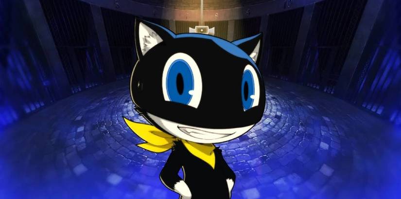 Morgana in front of a Velvet Room background for the Magician arcana Personas in Persona 5 Royal.