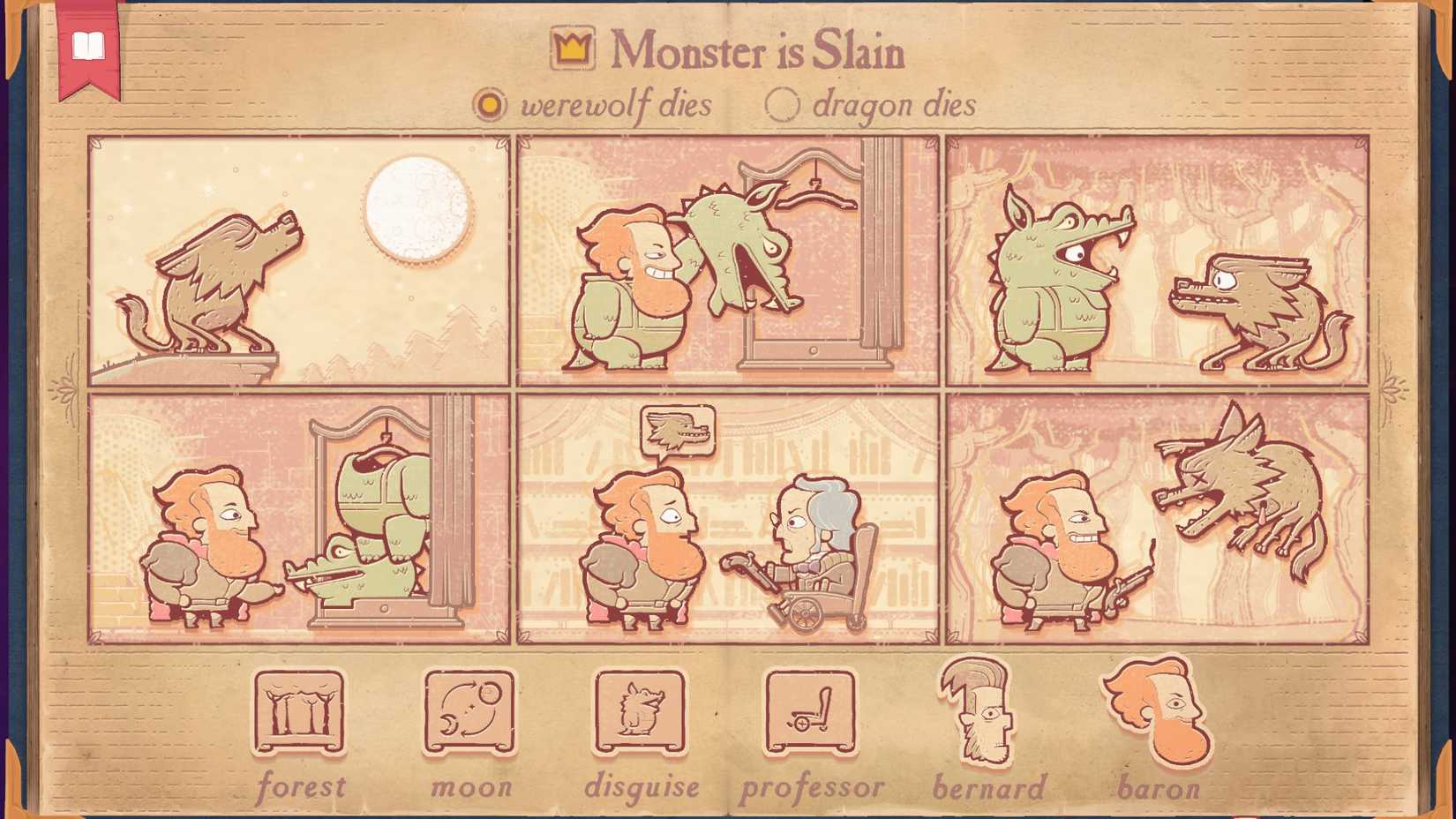 The solution for the Professor section of Storyteller, showing the werewolf being slain.