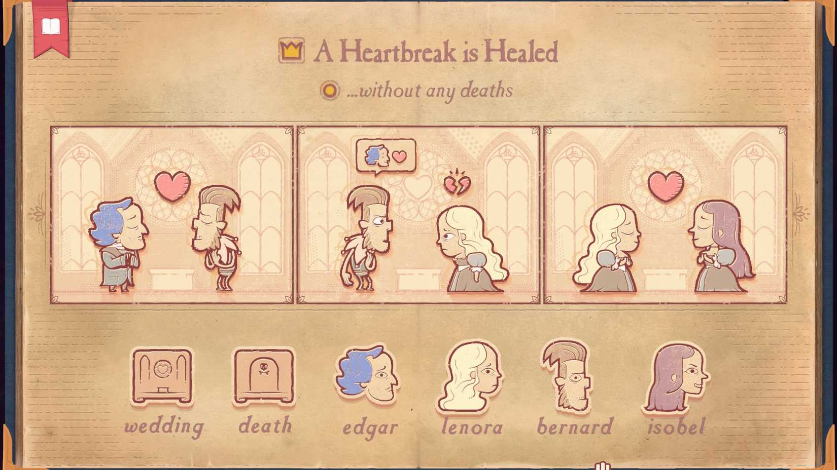 The secondary solution for the Recovery section of Stoyteller, showing a heartbreak healing without deaths.