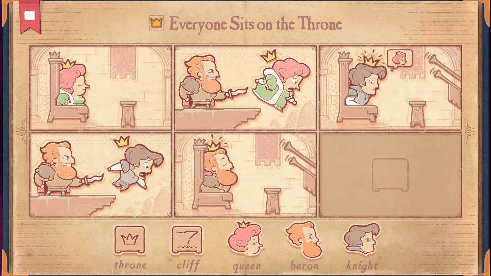 The solution for the Usurpers section of Storyteller, showing everyone on the throne.