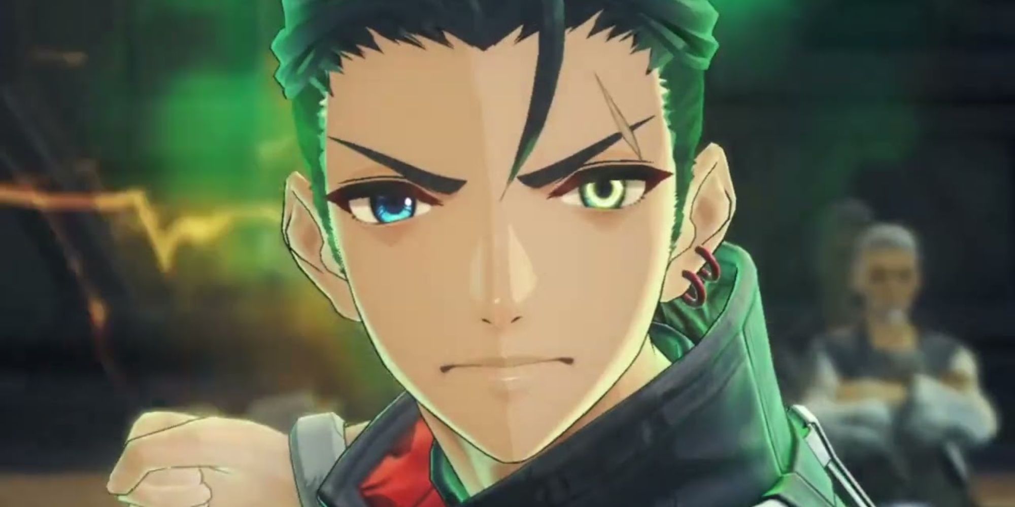 Matthew Surrounded By A Green Aura With A Glowing Left Eye in Xenoblade Chronicles 3: Future Redeemed.