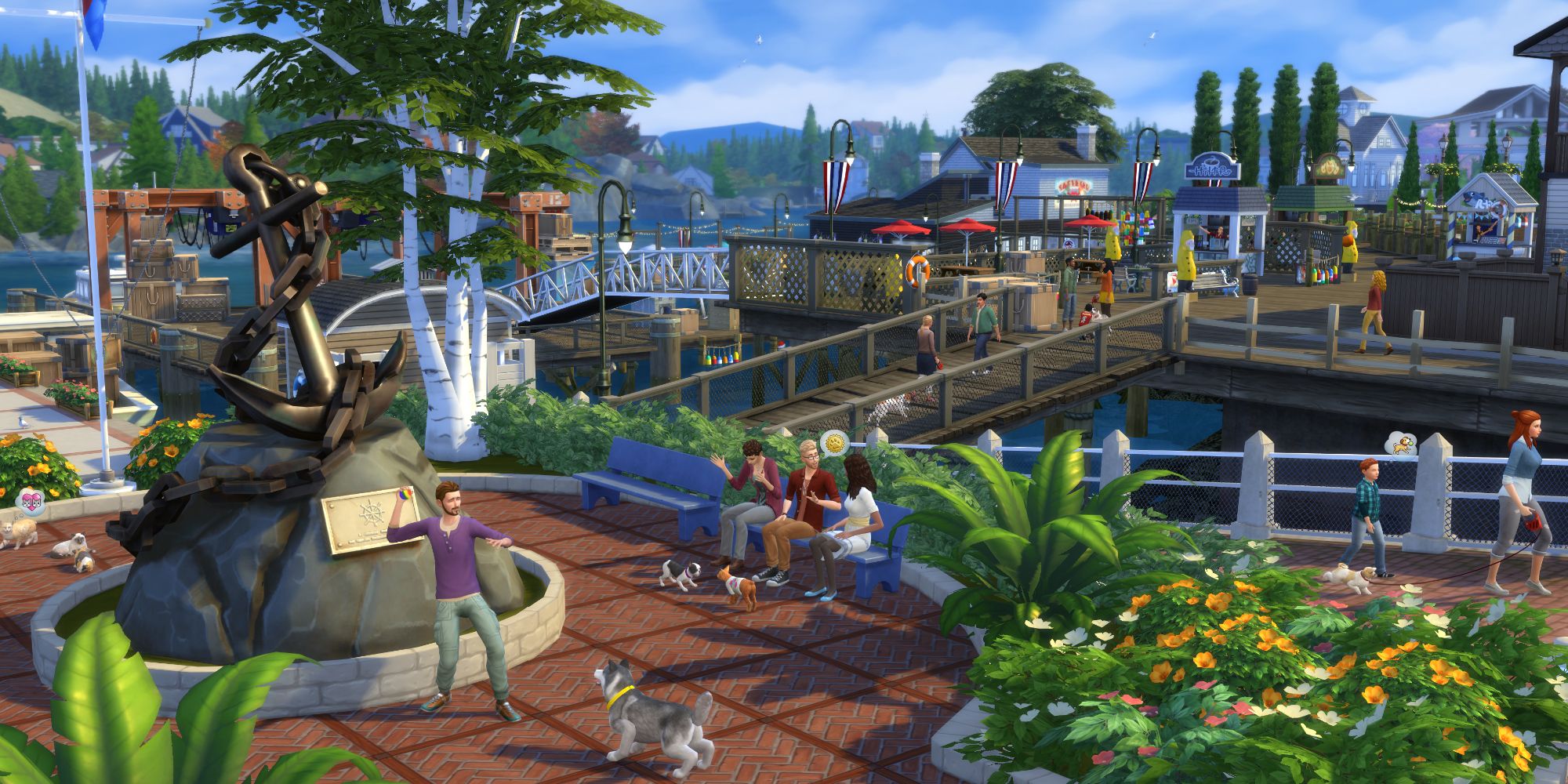 Sims 4 brindleton bay wide shot with cats and dogs