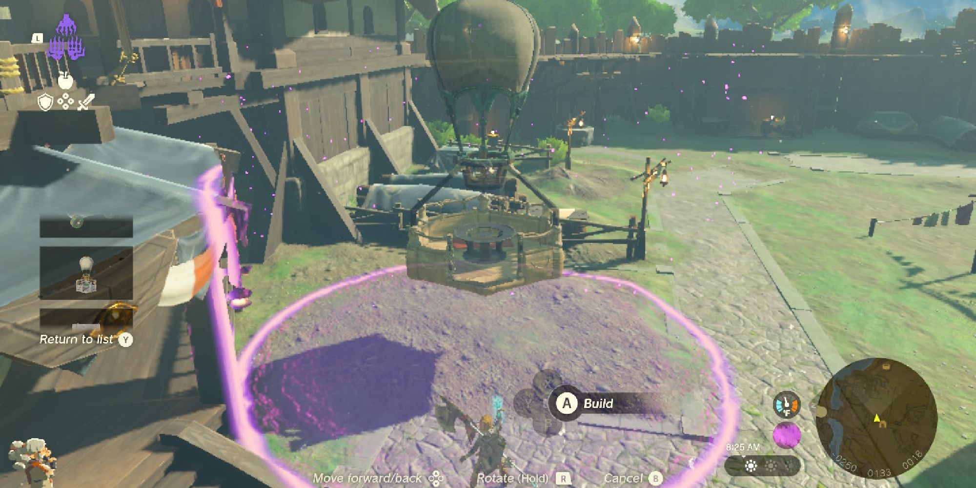 Jogador utilizando a habilidade Autobuild em Zelda: Tears of the Kingdom