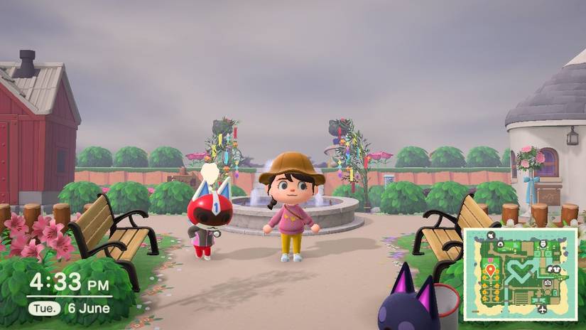 Animal Crossing New Horizons player next to Kid Cat with a thought bubble