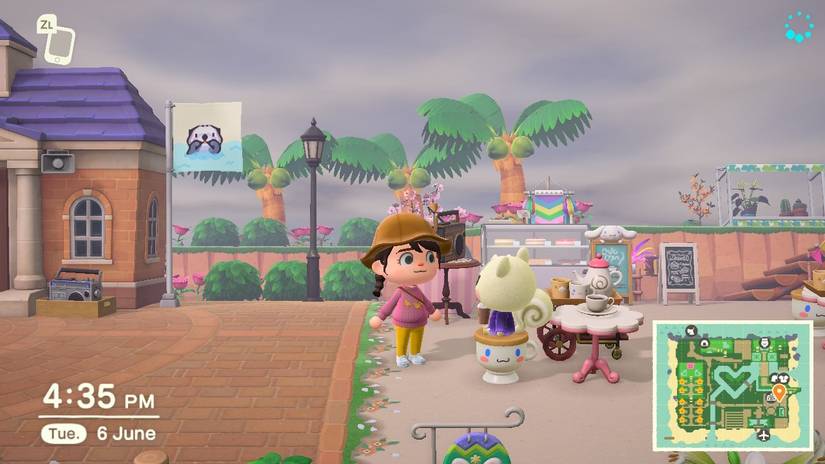 Animal Crossing New Horizons player next to Marshal sitting on a chair