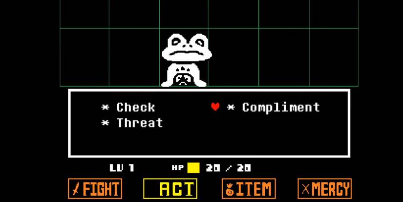 Complimenting Froggit during a battle in Undertale
